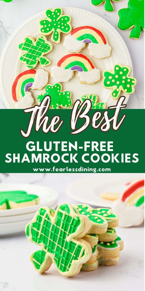 Irish Cookies, Gluten Free Holiday Recipes, Gluten Free Halloween, Shamrock Cookies, St Patrick's Day Cookies, Gluten Free Sugar Cookies, Gluten Free Holiday, Gluten Free Cookie Recipes, St Patricks Day Food