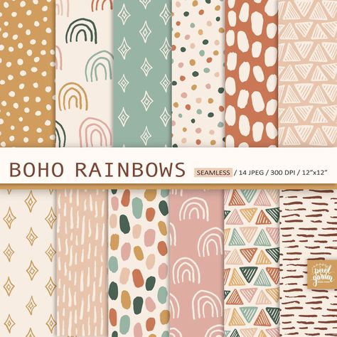 Boho Seamless Digital Paper. Boho Rainbow Scrapbook Paper. - Etsy Latvia Boho Pattern Background, Boho Digital Paper, Boho Prints Pattern, Boho Shapes, Etsy Patterns, Doodle Elements, Boho Background, Surface Patterns, Blog Backgrounds