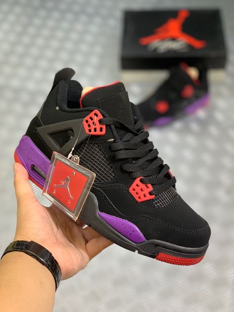 Nike Air Jordan 4 Black & Purple Shoes Tenis Jordan Retro, Jordan 4 Purple, Jordans Outfit For Men, Jordan Shoes For Men, Pink Jordans, Jordan 4 Black, Nike Air Jordan 4, Sneakers Jordans, Jordan 4s