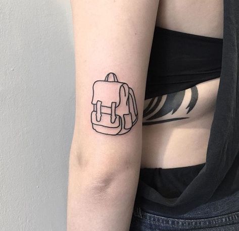 Linear minimalist backpack tattoo on the left arm Backpack Tattoo, Star Tattoos For Men, Tiny Backpack, Scripture Tattoos, Related Tattoos, Left Arm Tattoos, Tattoo For Boyfriend, Tattoo Face, Minimalist Backpack