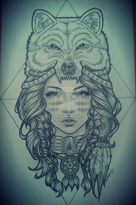 Headdress+Tattoo | wolf headdress Woman With Wolf Headdress Tattoo, Wolf Headdress, Pixel Tattoo, Headdress Tattoo, Tattoo Wolf, Kunst Tattoos, Fotografi Urban, American Tattoos, Wolf Girl