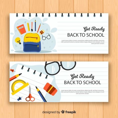 Flat back to school banners Free Vector | Free Vector #Freepik #freevector #banner #school #template #education Tuition Banner, Banner Design Drawing, Banner School, Banner Sample, Website Banner Design, School Banners, Education Banner, School Template, Free Banner