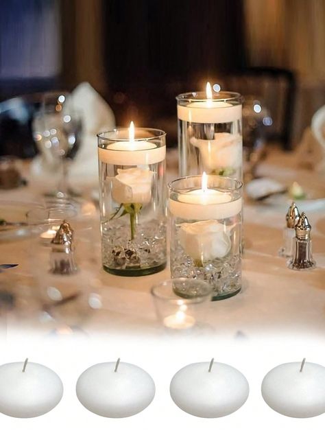 White  Collar  Wax   Embellished   Home Decor Candles In Glass Vases, Simple Centerpieces For Party, Floating Candles Wedding Centerpieces, Restaurant Centerpieces, Wedding Candle Centerpieces, Centerpieces Birthday Party, Romantic Candlelight Dinner, Candles Romantic, Centerpieces Birthday