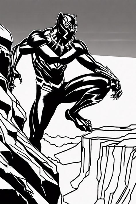 Bring your creativity to life with this detailed Black Panther coloring page featuring him leading the Wakandan army into battle! Perfect for fans and young artists, this free and printable coloring page allows you to express yourself while enjoying some well-deserved downtime. Color your favorite superhero and explore the wonders of Wakanda - a great way to unwind and keep the kids entertained. Dive into your next artistic adventure and share your artwork with friends after you're done! Black Panther Coloring Pages, Panther Coloring Pages, Strongest Superhero, Black Panther Images, Panther Pictures, Superhero Images, Personalized Coloring Book, Superhero Coloring Pages, Different Shades Of Black