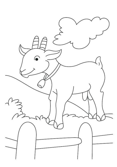 Goat Coloring page for kids. Free Printable Coloring Pages of Goat download and print For Kids. Goat Applique, Goat Coloring Pages, Farm Mural, Camping Coloring Pages, Shape Coloring Pages, Land Animals, Farm Animal Coloring Pages, Farm Kids, Cute Goats