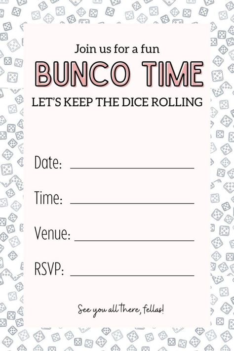 Free Printable Blank Bunco Invitation Template PDF Bunco Invitations Free Printable, Bunco Score Sheets, Bunco Party, Social Gathering, Invite Your Friends, Party Flyer, Free Printables, Party Invitations, Invitation Template