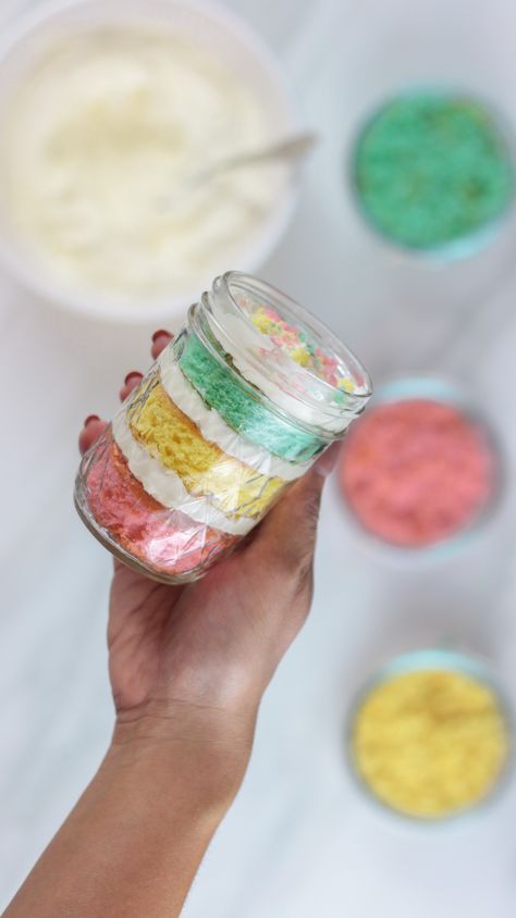 Easter Cake In A Jar, Shelf Stable Desserts, Homemade Cake Mixes In A Jar, Cake In Jar Ideas, Cake In A Jar Packaging Ideas, How To Make Jar Cakes, Stable Frosting, Baking Cake In Mason Jars, Easter Trifle