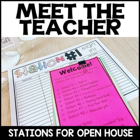 Meet the Teacher Stations | Open House by Keeping Up with Mrs Harris Meet The Teacher Stations, Open House Stations, Teacher Open House, The Kissing Hand, Resource Room, Love Learning, Meet The Teacher, Gifts Sign, Welcome Gifts