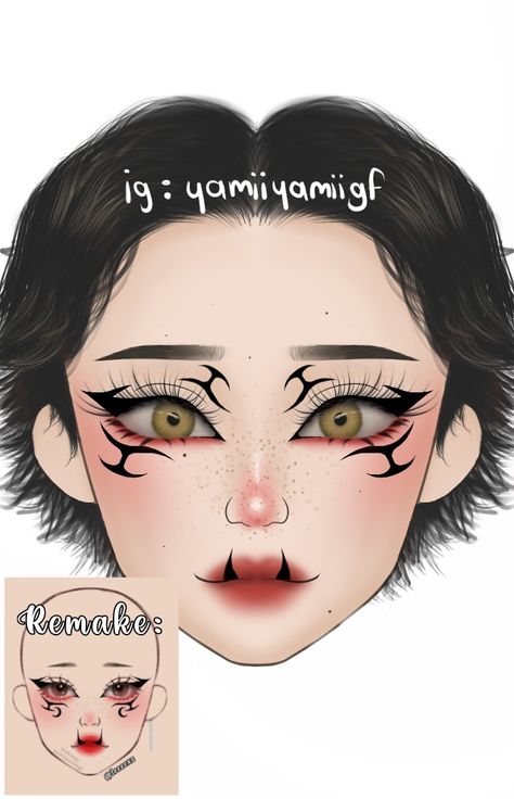 Black Anime Makeup, Makeup Ideas Anime, Graphic Makeup Looks, Cosplay Makeup Ideas, Makeup Charts, Kostum Halloween, Anime Eye Makeup, Face Charts, Punk Makeup