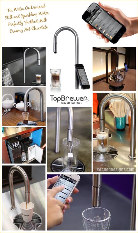 Revolutionary iPhone Coffee Faucet Dispenses Hot and Cold Beverages Photo Collage Coffee Bar Water Filler, Neo Classic Furniture, Kitchen Bar Counter, Ways To Make Coffee, Bar Faucet, Ikea Shelves, Beverage Center, Frothing Milk, Neo Classic