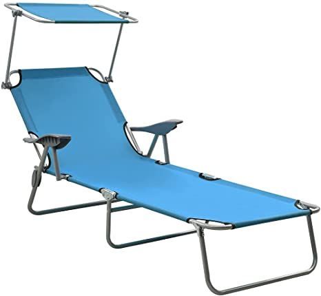 Sun Lounger,Folding Lounge Chairs for Outside,Beach Folding Lounge Chairs Folding Sun Lounger with Canopy Steel Blue Suitable for Swimming Pool, Balcony, Courtyard Etc Tanning Chair, Sun Bed, Beach Lounge Chair, Pool Lounge Chairs, Folding Lounge Chair, Blue Lounge, Beach Bedding, Sun Canopy, Sun Lounge