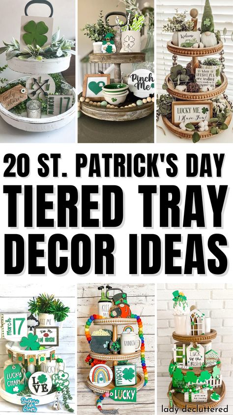 20 St. Patrick's Day Tiered Tray Decor Ideas Mint Chocolate Chip Cupcakes, Tiered Tray Decor Ideas, Tray Decor Ideas, St. Patrick's Day Diy, Tiered Tray Diy, St Patrick's Day Decorations, Tray Styling, Menu Cover, Spring Easter Crafts