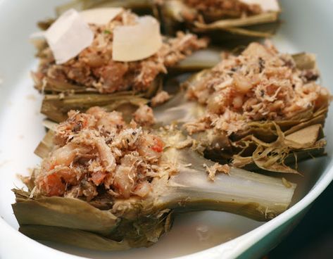 Shrimp and Crab Stuffed Artichokes – Coconut & Lime Coconut Lime Recipes, Stuffed Artichokes, Seafood Stock, Crab Stuffed, Crimini Mushrooms, Crab Claw, Lime Recipes, Blue Crab, Coconut Lime