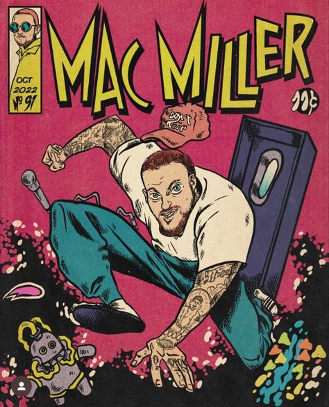 Rapper Comic Art, Mac Miller Art, Rap Posters, Hip Hop Poster, Comic Poster, Music Poster Design, Comic Style Art, Hip Hop Art, Retro Game