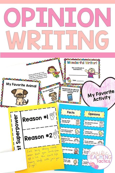 In need of a 2nd grade opinion writing rubric or 2nd grade opinion writing examples? Check out this 2nd grade writing curriculum! What is a fun opinion writing prompt for 2nd grade? Grab these opinion writing worksheets. There's an assessment rubric, interactive notebooks, a craft, and even task cards. There are step by step scripted opinion writing lesson plans too! 2nd Grade Opinion Writing, Opinion Writing Examples, Opinion Writing Rubric, Writing Examples, Opinion Writing Prompts, Assessment Rubric, Writing Lesson Plans, 2nd Grade Writing, Writing Curriculum