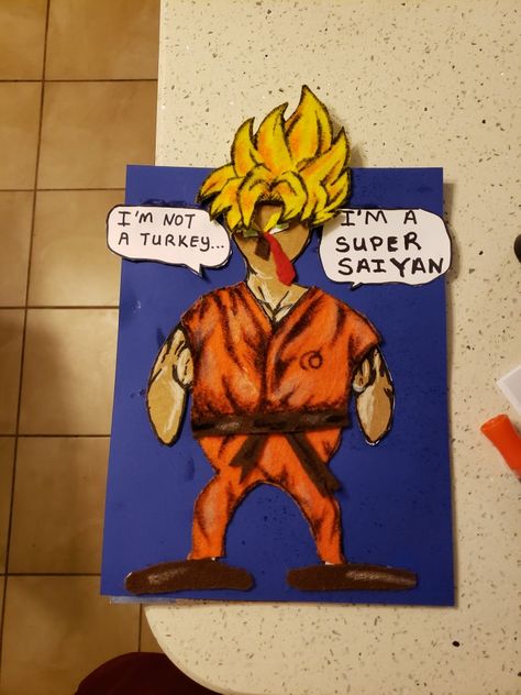 Super Saiyan Goku Turkey Goku Turkey Disguise, Disguise Turkey, Turkey In Disguise, Turkey Crafts Kids, Turkey Disguise Project, Turkey Project, Goku Saiyan, Super Saiyan Goku, Dragon Super