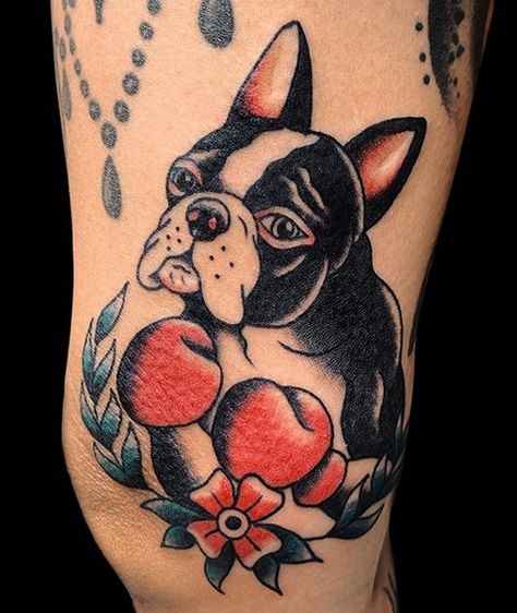 The 14 Funniest Boston Terrier Tattoos Ever! | PetPress Boston Terrier Traditional Tattoo, Boston Terrier Tattoo, Bull Terrier Tattoo, Boston Tattoo, Boston Bull Terrier, Boston Terrier Funny, Memorial Tattoos, Dog Tattoo, I Love Mom