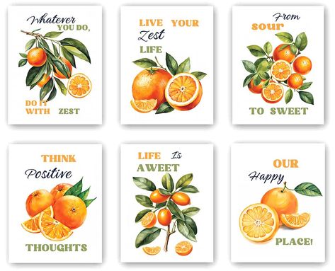 PRICES MAY VARY. Citrus Canvas Wall Art :The set of 6 Unframed Oranges canvas wall art prints is very unique and would add a nice touch to any home decor. The Oranges Art Art Prints in the artwork capture the essence of life and remind us of the miracles of nature. these posters in yellow and orange will add a lot of energy to your space. They serve as a constant reminder of the beauty and diversity found in the world around us. Fruit Market Wall Art Print Decor ：you can create a serene and calm Fruit Kitchen Decor Themes, Orange Fruit Decor, Oranges Art, Fruit Kitchen Decor, Orange Kitchen Decor, Kitchen Updates, Fruit Market, Fruit Wall Art, Fruit Picture