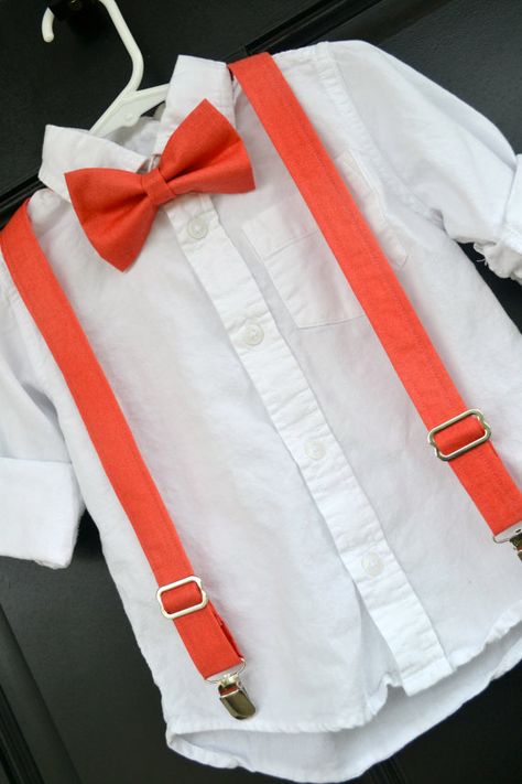 Mason's Ring Bearer Outfit! :) Ahhhh! Ring Bearer Attire, Wedding Kids Outfit, Wedding Jitters, Bearer Outfit, Ring Bearer Outfit, Kids Bow Ties, Suspenders Set, Coral Wedding, Winter Wonderland Wedding