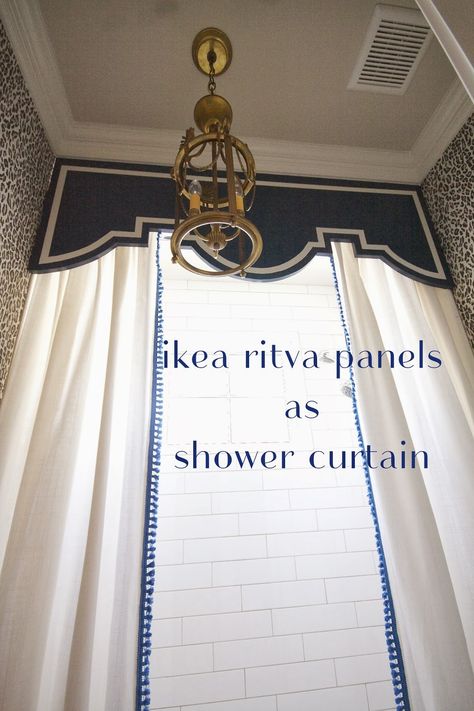 adding trim to ikea panels (custom shower curtain project) Shower Curtains Ideas, Paradise Decor, Custom Shower Curtain, Extra Long Shower Curtain, Long Shower Curtains, Curtains Ideas, Ikea Curtains, Custom Shower Curtains, Girls Bathroom