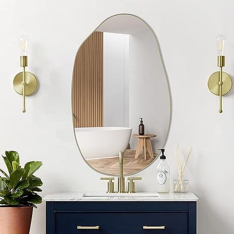 Amazon.com: DAOYIJIAJU Irregular Mirror, Asymmetrical Mirror, Bathroom Mirror, Unique Vanity Mirror, Abstract Shaped Mirror, Gold Frame Wall Mirror for Living Room Bedroom Entryway Wall Decor, 33.5"x20.5" : Home & Kitchen Mirror Gold Frame, Room Mirrors, Mirror Unique, Asymmetrical Mirror, Mirror For Living Room, Irregular Mirror, Wavy Mirror, Gold Framed Mirror, Gold Frame Wall