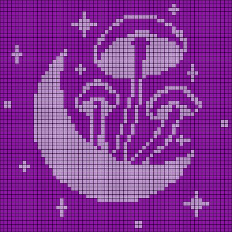 Crochet Grid Patterns Free, Crochet Alpha Pattern, Grid Crochet, Moon Mushroom, Purple Tapestry, Pixel Grid, Crochet Grid, Grid Template, Grid Patterns