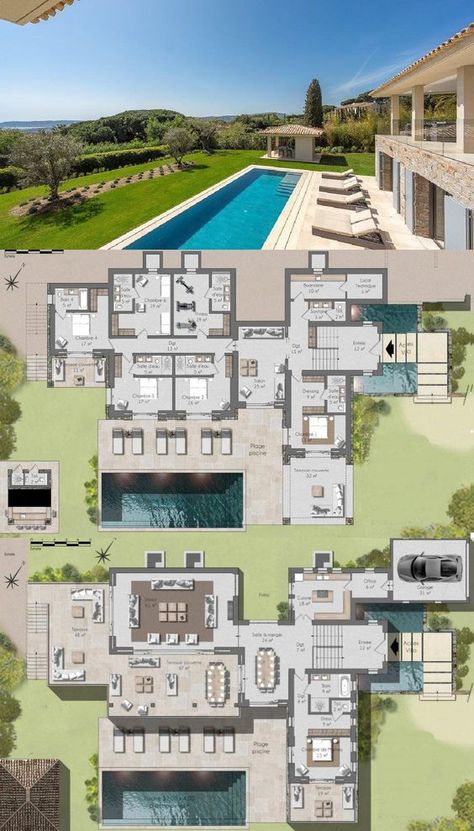 Tahiti Beach, Modern House Floor Plans, House Plans Mansion, Villa Design Architecture, Mansion Floor Plan, Villa Plan, Modern Style House Plans, Architectural Design House Plans, Sims House Plans