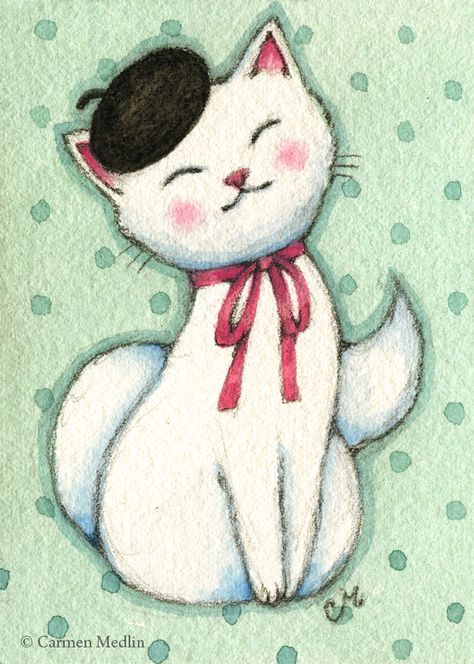 Carmen Medlin   WATERCOLOR and INK French Cat Drawing, French Cat Illustration, Sketching Cats, Paris Cookies, French Cat, Postcards Diy, Parisian Art, Cute Cat Illustration, Cat Art Illustration