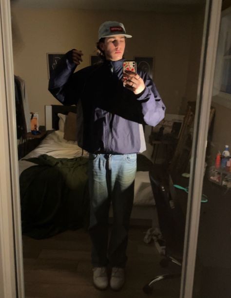 Wind breaker with a supreme straight cap with slouchy jeans and new balence 550’s Windbreaker And Jeans Outfit, Wind Breaker Outfit, Windbreaker Outfit, Cap Outfit, Slouchy Jeans, Wind Breaker, Jeans Outfit, Cute Everyday Outfits, Fall Outfit