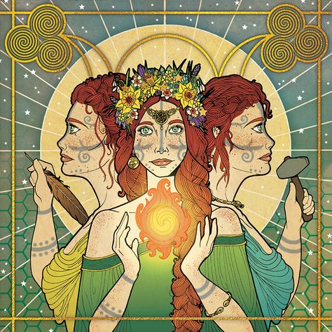 https://anastasiacatris.com/portfolio-home/ Celebrate Imbolc, Green And Gold Design, Goddess Magick, Decoration Nature, Wiccan Art, St Brigid, Celtic Goddess, Pagan Altar, Book Of Kells