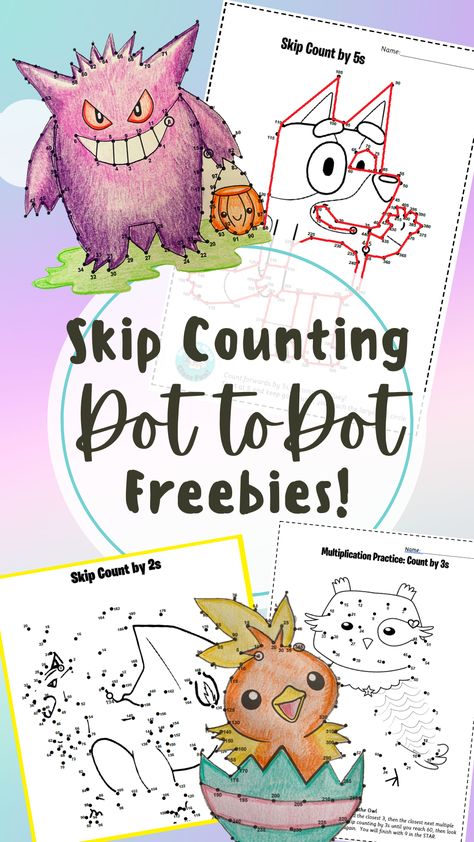 Do your students love dot to dots? They can be a great way to practice skip counting in 1st or 2nd grade! Use in math centers or for early finishers -complete forwards or backwards depending on student level - and lots of fun to color in too : ) Check out the FREE skip conting dot to dots in my store - or FOLLOW ME here for more freeand fun worksheets like this released every Friday! Skip counting activities, Count by 2s, Count by 5s, Count by 10s. Teaching Skip Counting 1st Grade, Skip Counting Activities 1st, Skip Count By 2's Activities, Skip Counting Activities 2nd Grade, Early Finishers Activities 1st Grade, Math Centers Second Grade, Counting By 2's 5's And 10's, Skip Count By 5, Second Grade Games