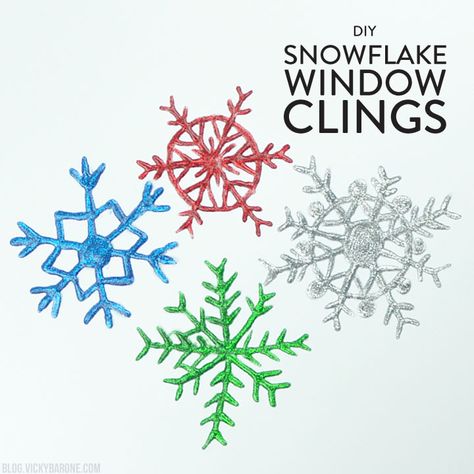 DIY Snowflake Window Clings - Vicky Barone Window Snowflakes, Glitter Fabric Paint, Diy Window Clings, Diy Christmas Window, Diy Snowflake, Paper Snowflakes Diy, Snowflake Stencil, January Crafts, Holiday Diy Projects