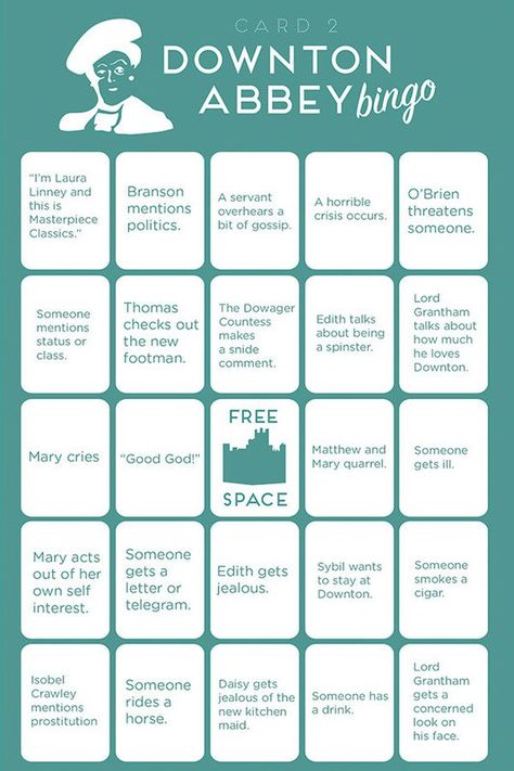 downton abbey bingo Downton Abbey Party, Party Quotes Funny, Party Quotes, Laura Linney, Bingo Cards Printable, Downton Abby, Gentlemans Club, Under Your Spell, Bingo Printable