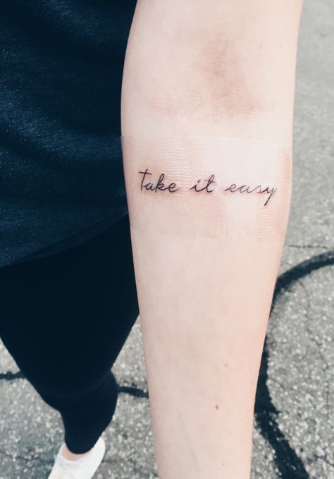 Take It Easy Tattoo, Easy Tattoo Ideas, Relax Tattoo, Patchwork Tattoos, Easy Tattoo, Cursive Tattoos, Palm Tree Tattoo, Incredible Tattoos, Dad Tattoos