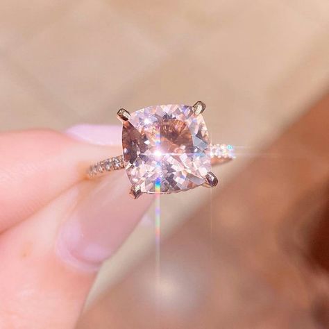 Morganite Engagement Ring Halo, Pink Morganite Ring, Women Wedding Ring, Colored Diamond Rings, Engagement Rings Cushion, Promise Ring Gift, Morganite Engagement, Pink Morganite, Morganite Engagement Ring