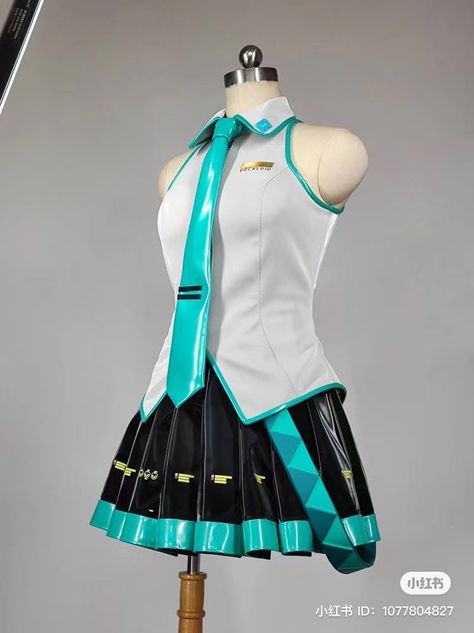 Miku Dress Costumes, Miku Cosplay Outfits, Miku Clothes, Vocaloid Drawing, Miku Costume, Hatsune Miku Costume, Cosplay Miku, Hatsune Miku Outfits, Hoddies Outfits