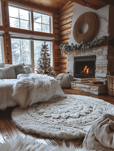 A cozy log cabin surrounded by scenic landscapes, ideal for nature escapes. Birch Logs Fireplace Decor, Birch Logs Fireplace, Log House Decor, Palia Ideas, Cozy Log Cabin, Birch Logs, Log Home Decorating, Log Cabin Decor, Log House