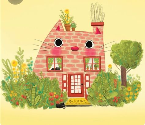 Cat House Illustration, Fantasy House Illustration, Cat House Drawing, Marxist Art, Tree House Illustration, Illustration Gif, Illustration Tree, Naive Painting, 동화 삽화