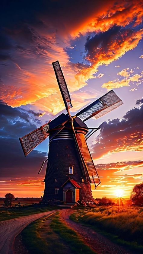 Windmill Wallpaper, Dutch Wallpaper, Windmill Images, Beautiful Scenery Paintings, Windmills Photography, Windmill Art, Iphone Wallpaper Photography, Lighthouse Pictures, Dutch Windmills