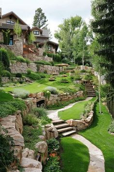 Steep Backyard, Hillside Garden, Sloped Backyard, Landscaping Retaining Walls, Hillside Landscaping, Sloped Garden, Color And Texture, Garden Steps, Backyard Landscaping Ideas