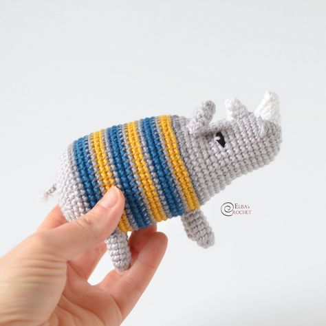 Rhino Amigurumi, Crochet Figures, Mini Animals, Crochet Animal, Rhinos, Amigurumi Free, Amigurumi Free Pattern, Safari Animals, Crochet Patterns Amigurumi