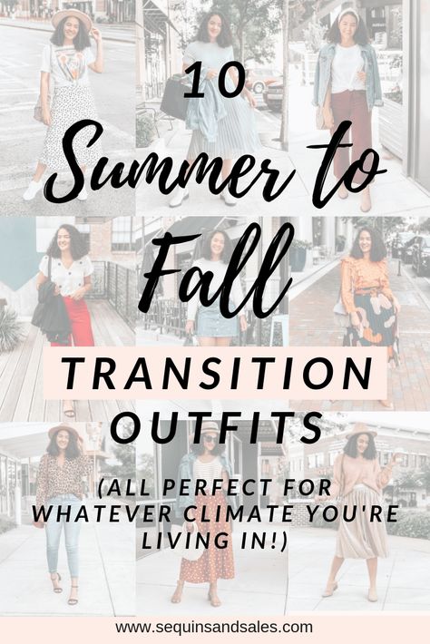 10 Fun Outfits Perfect for the Summer to Fall Transition, autumn clothes, autumn outfits, best fall dresses, casual fall outfits, cute fall outfits 2019, early fall outfits, fall color dresses, fall outfits, fall outfits for women, fall transition outfits, summer outfits for women, summer to fall fashion, summer to fall transition fashion, summer to fall transition outfits, transition piece, transitional wardrobe, trendy clothes fall 2019, trendy style Summer To Fall Transition Outfits Over 40, Cute Fall Casual Work Outfits, Women’s Fall Fashion Over 40, Summer To Fall Transition Outfits 2022, Late Summer Casual Outfits Women, Outfit Ideas For September, September Look Outfits, Transitional Clothing Summer To Fall, Fall Transition Outfits Work