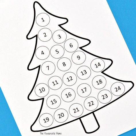 Free printable Christmas countdown advent calendar for kids. Use Do a Dot Markers, bingo markers, pom poms, stickers, or crayons to fill in each day. Christmas Tree Calendar, Countdown Christmas Calendar, Christmas Tree Countdown, Printable Christmas Countdown, Christmas Tree Advent Calendar, Printable Advent Calendar, Calendar Craft, Blank Calendar Template, Christmas Countdown Calendar