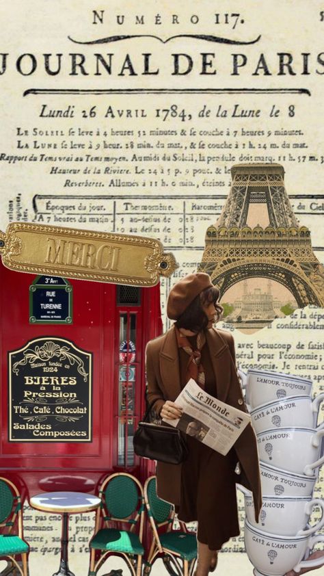 This is my first collage on Pinterest and I had so much fun creating it! It features lovely vintage Paris images including a backdrop of a vintage Paris newspaper, a Parisian woman, a Parisian cafe, and part of the Eiffel Tower.  Paris nostalgia, parisian vibes, parisian style, Paris fashion, vintage French, French style, French nostalgia, French aesthetic. Vintage Parisian Aesthetic, Paris Newspaper, Vintage Paris Aesthetic, Parisian Woman, Aesthetic Paris, French Aesthetic, Vintage Parisian, Parisian Aesthetic, Parisian Women