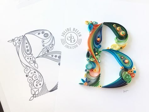 JJBLN | Quilled Paper Art: Monogram B on Behance Heart Quilling, Quilling Typography, Quilled Letters, Quilling Alphabet, Quilling Letters, Arte Quilling, Paper Art Design, Origami And Quilling, Quilling Paper Art