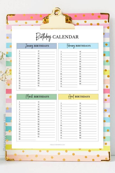 These free printable birthday calendar templates are perfect for remembering everyone's birthdays!  You can print out these perpetual birthday calendars and add them to your planner or pin them on the wall in your home office to remember birthdays and anniversaries for family and friends.  Multiple perpetual calendar designs to choose from! Printable Birthday Calendar, Birthday Calendar Template, Perpetual Birthday Calendar, Calendar Designs, Diy Planner Notebook, Candy Poster, January Birthday, March Birthday, April Birthday