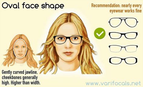 Oval shaped face Glasses Oval Face, Oval Face Shape Women, Glasses For Small Faces, Face Shape Women, Frames For Round Faces, Glasses For Oval Faces, Womens Sunglasses Face Shape, Oblong Face, Glasses For Round Faces