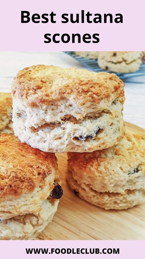 Fluffy, light and buttery, this easy recipe makes the best sultana scones. They rise to magnificent heights and are packed with juicy fruit. These fruity scones are perfect for slathering with butter while still warm from the oven, or why not spoil yourself and add a spoonful of whipped cream? #foodleclub #homemade #sultanascones #fruitscones #bestscones #fluffyscones #homemadescones Sultana Scones, Sugared Grapes, Fruit Scones, Scones Recipe Easy, Fluffy Light, Homemade Scones, Scones Recipe, Baked Dessert Recipes, Juicy Fruit