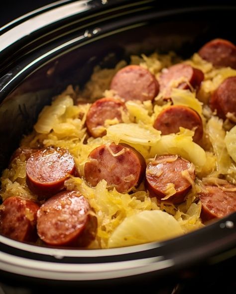 My sister served this to guests at a bbq, and everyone asked her for the recipe Polish Sausage Sauerkraut And Potatoes, Sauerkraut Potatoes, Cuterie Board, Sauerkraut And Potatoes, Blueberry Bake, Easy Kielbasa Recipes, Sauerkraut Dishes, Filet Recipes, Sausage Sauerkraut