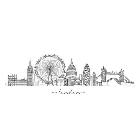 https://www.etsy.com/uk/listing/699039931/london-skyline-london-art-print London Skyline Tattoo, Skyline Tattoo, Sketch London, London Drawing, London Art Print, Hyde Park London, Landmarks Art, Bullet Journal Cover Ideas, Drawing Ideas Easy